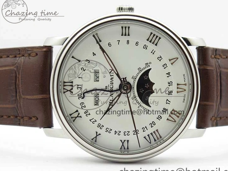 0321 Villeret 6654 SS Complicated Function OMF 1:1 Best Edition White Dial on Brown Leather Strap A6654 V Popular 7904